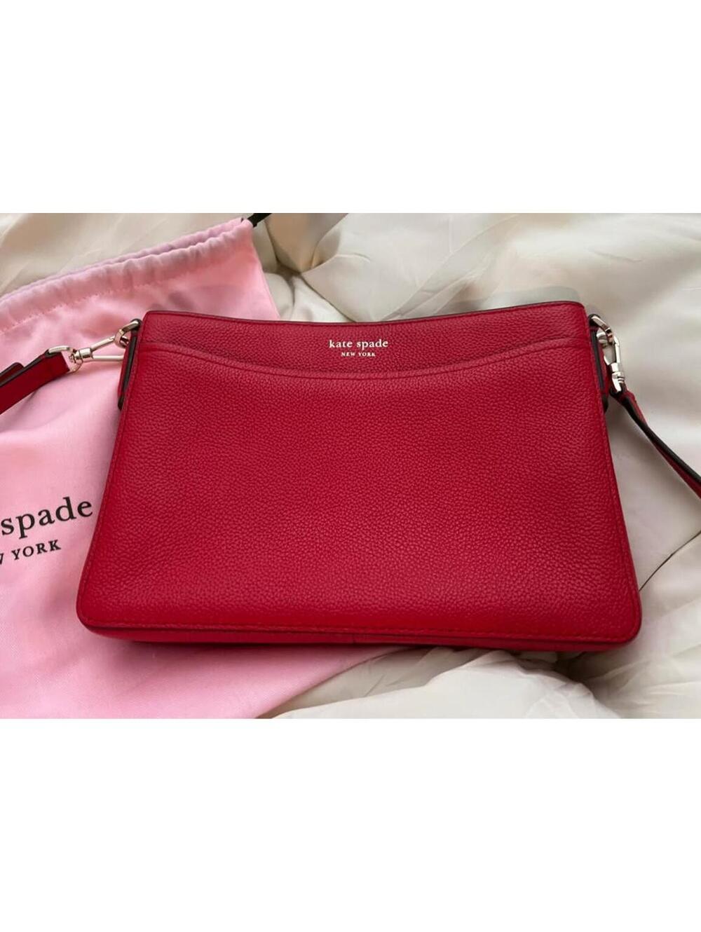Kate Spade New York Red Pebbled Leather Crossbody Clutch Bag - Picture 2 of 8